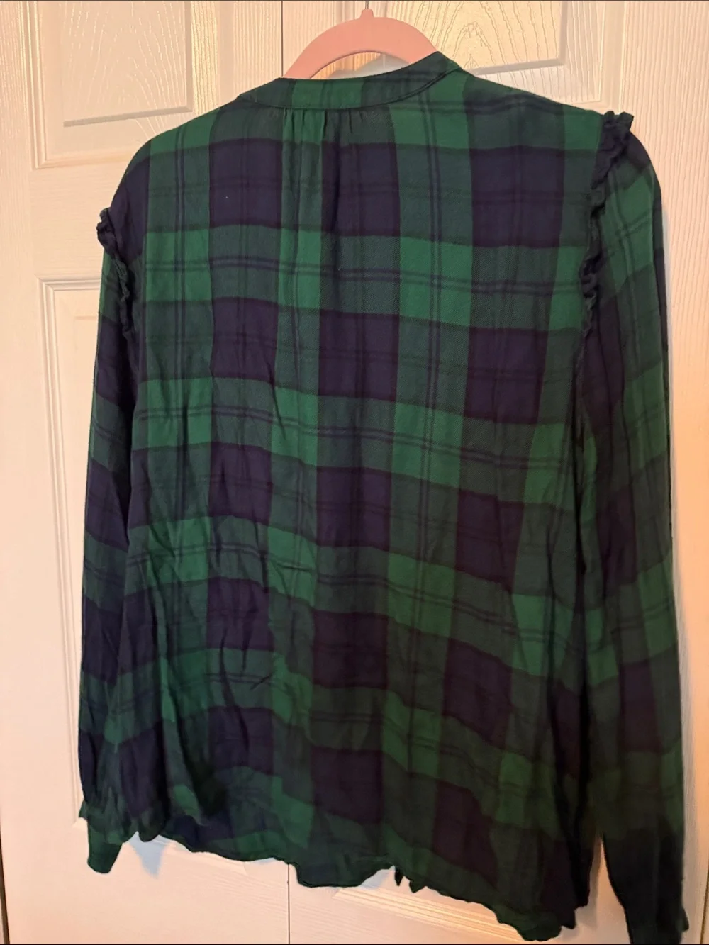 Old Navy Green & Navy Plaid Ruffle-Trim Button-Front Kids Top